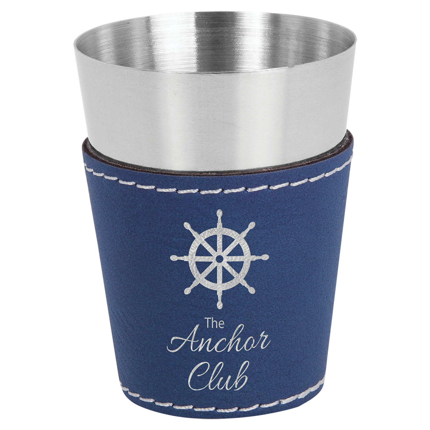 Laser Engraved Leather and Stainless 2oz Shot Glass