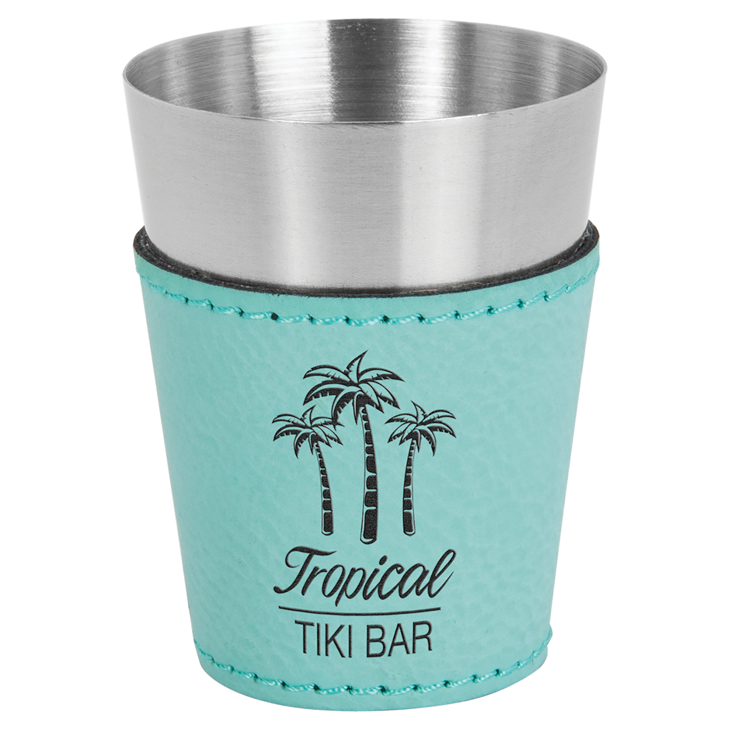 Laser Engraved Leather and Stainless 2oz Shot Glass