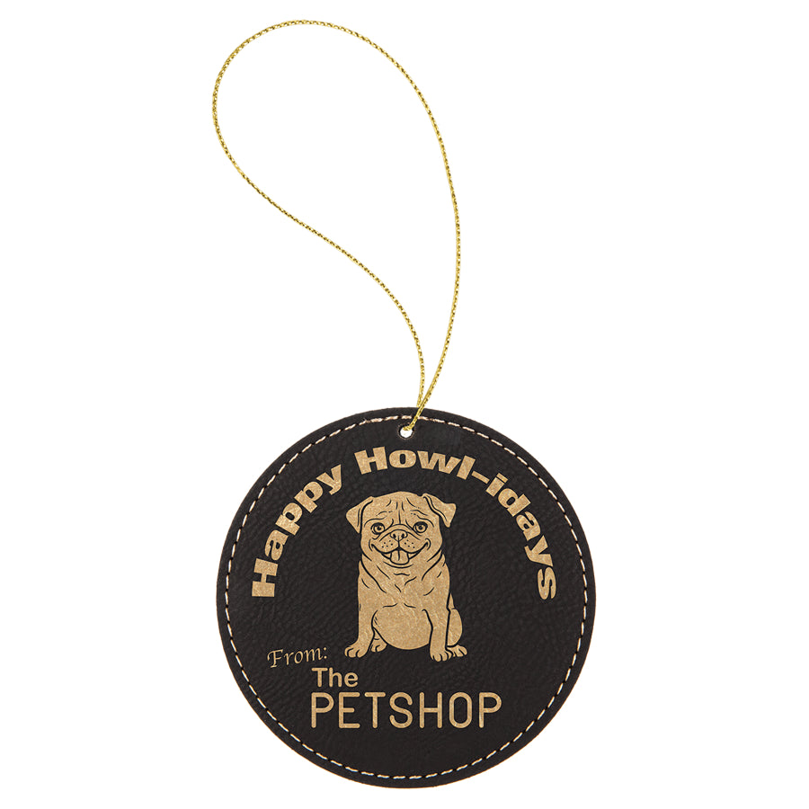 Laser Engraved Leather Round Ornament