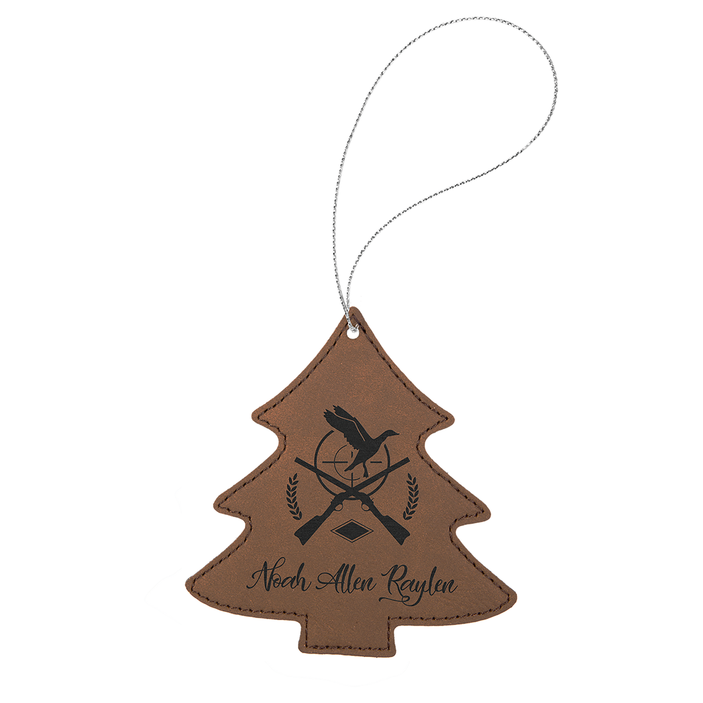 Laser Engraved Leather Tree Ornament