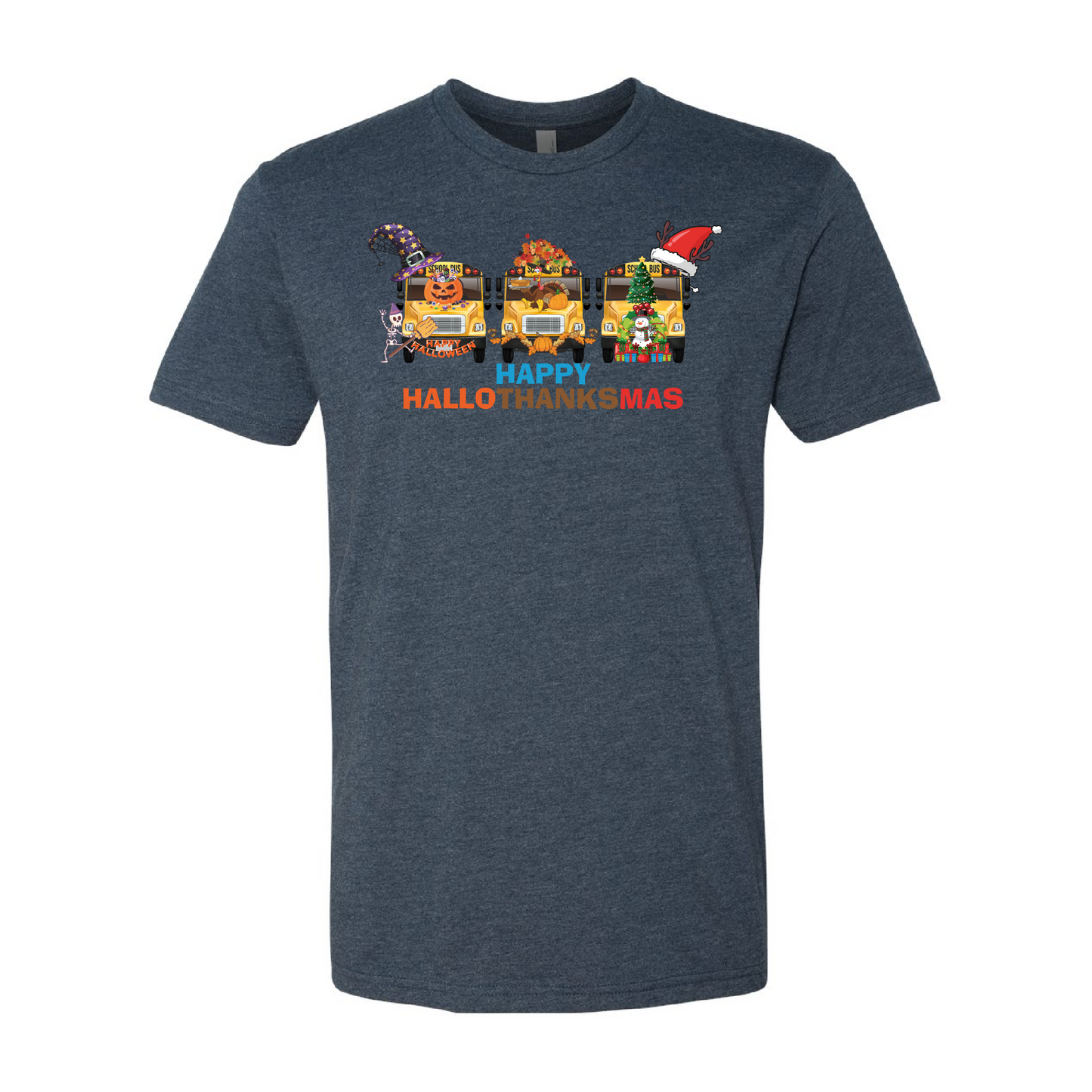 Happy Hallothanksmas School Bus T-Shirts