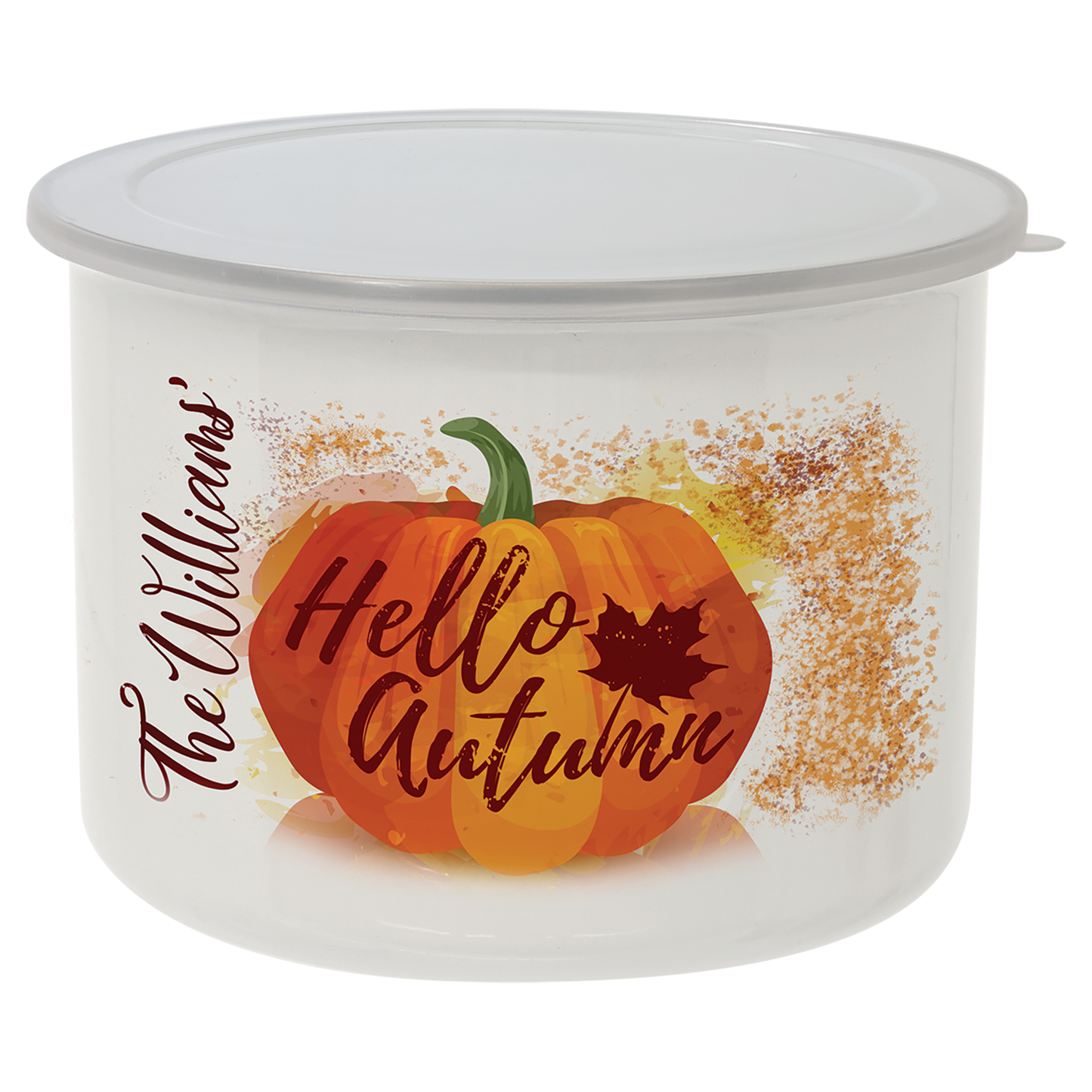 Full Color Tall Enamel Container with Flexible Plastic Lid