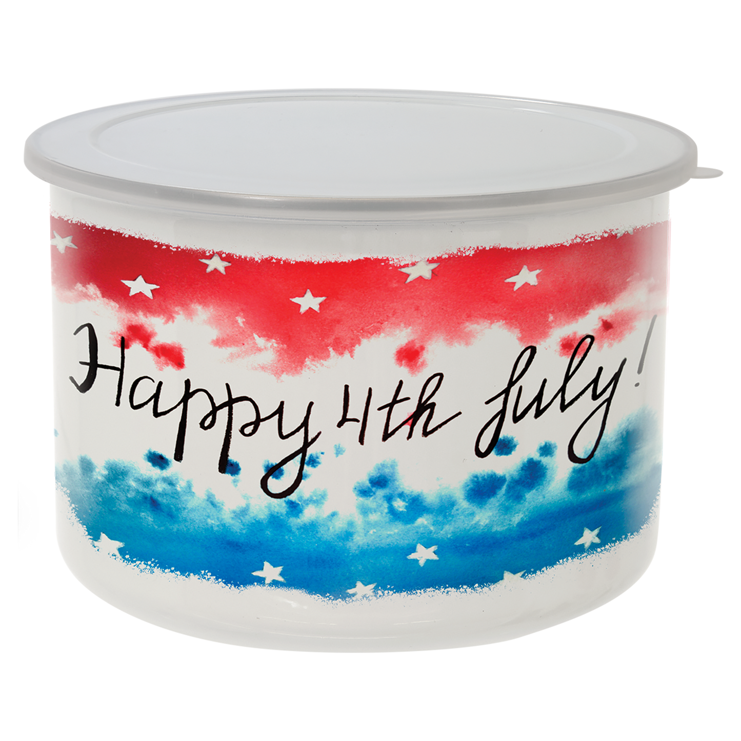Full Color Tall Enamel Container with Flexible Plastic Lid