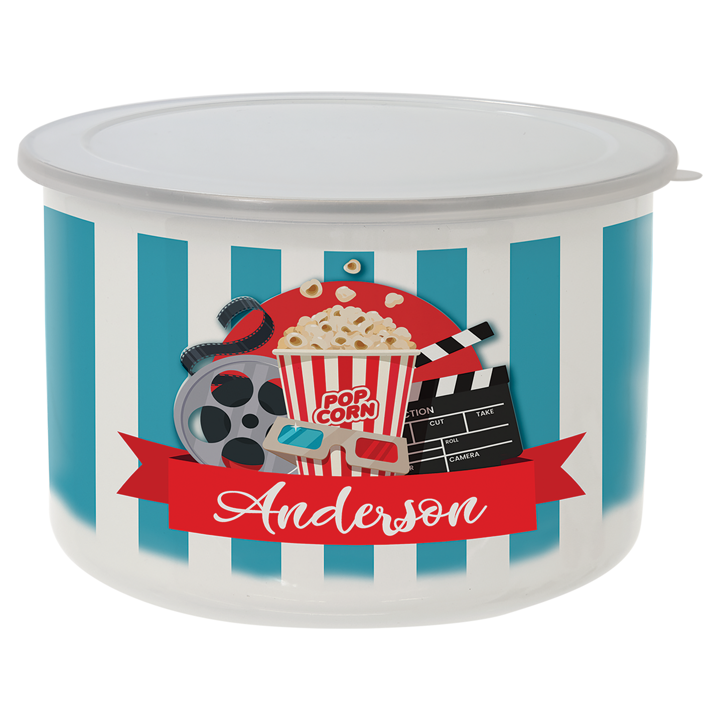 Full Color Tall Enamel Container with Flexible Plastic Lid