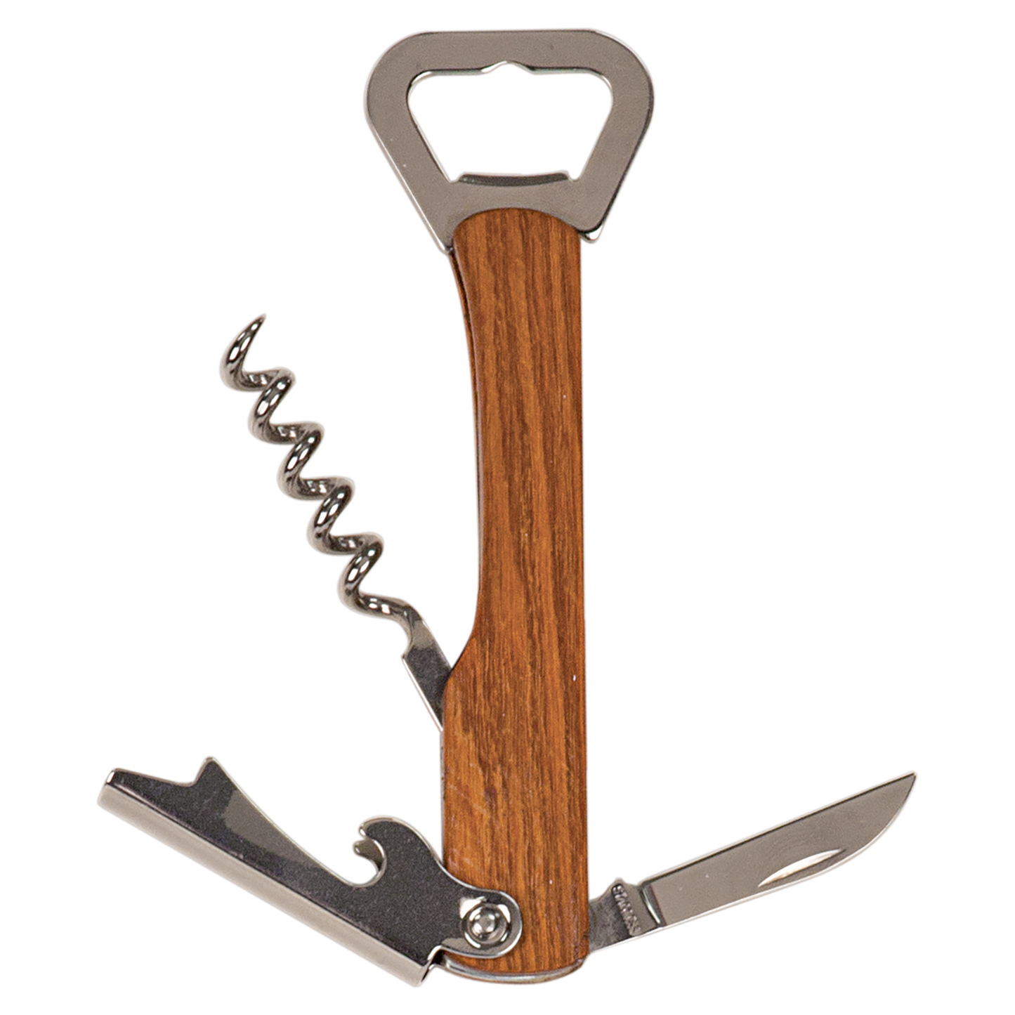 Laser Engraved Wood Handle Bottle Opener With Wine Cork Screw