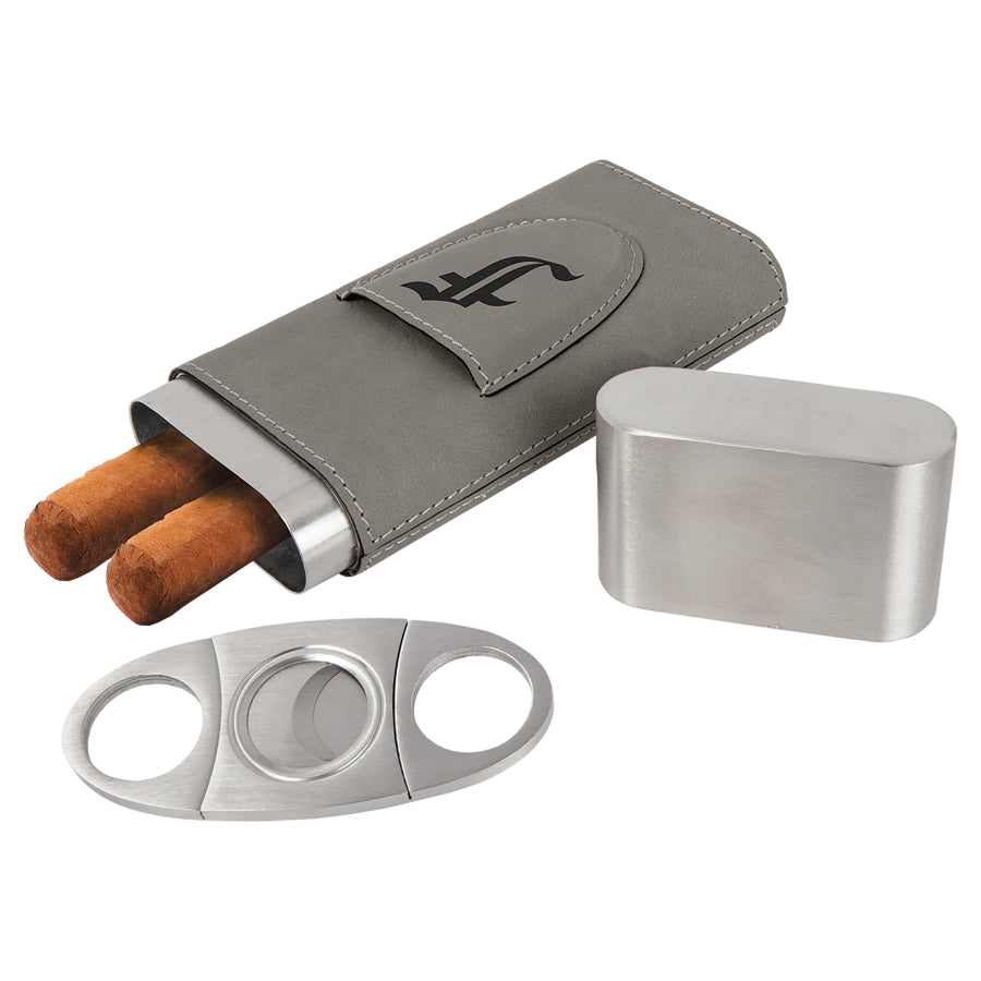 Laser Engraved Leather Cigar Case With Cutter