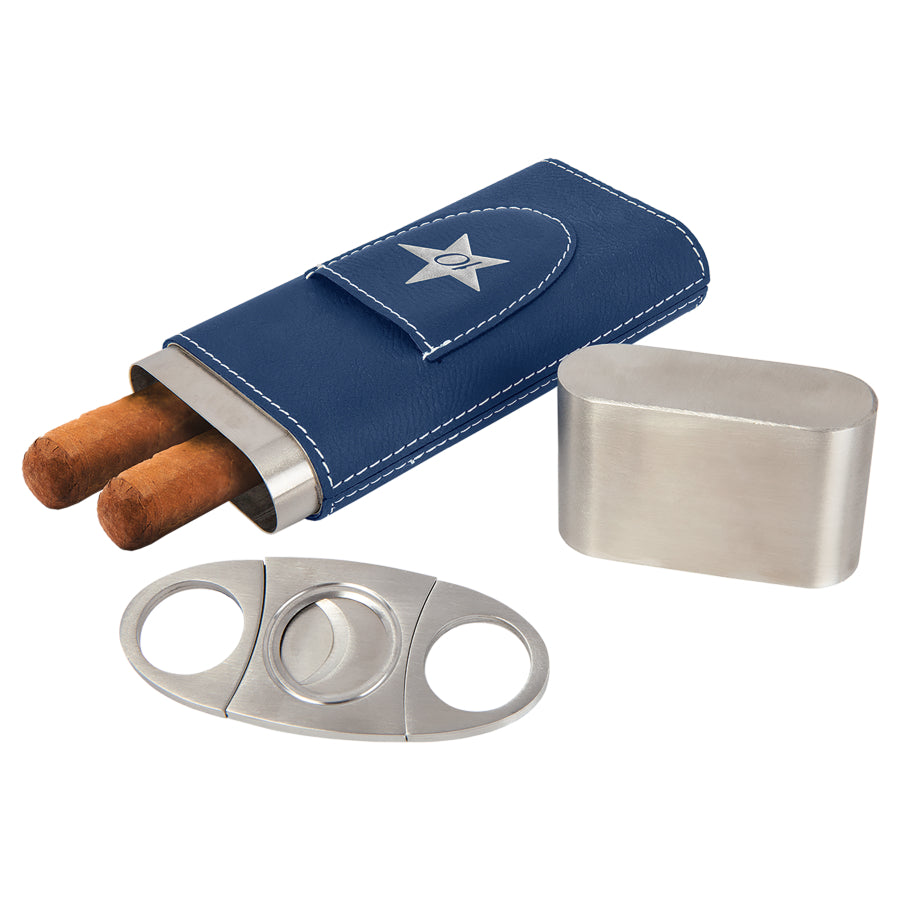 Laser Engraved Leather Cigar Case With Cutter