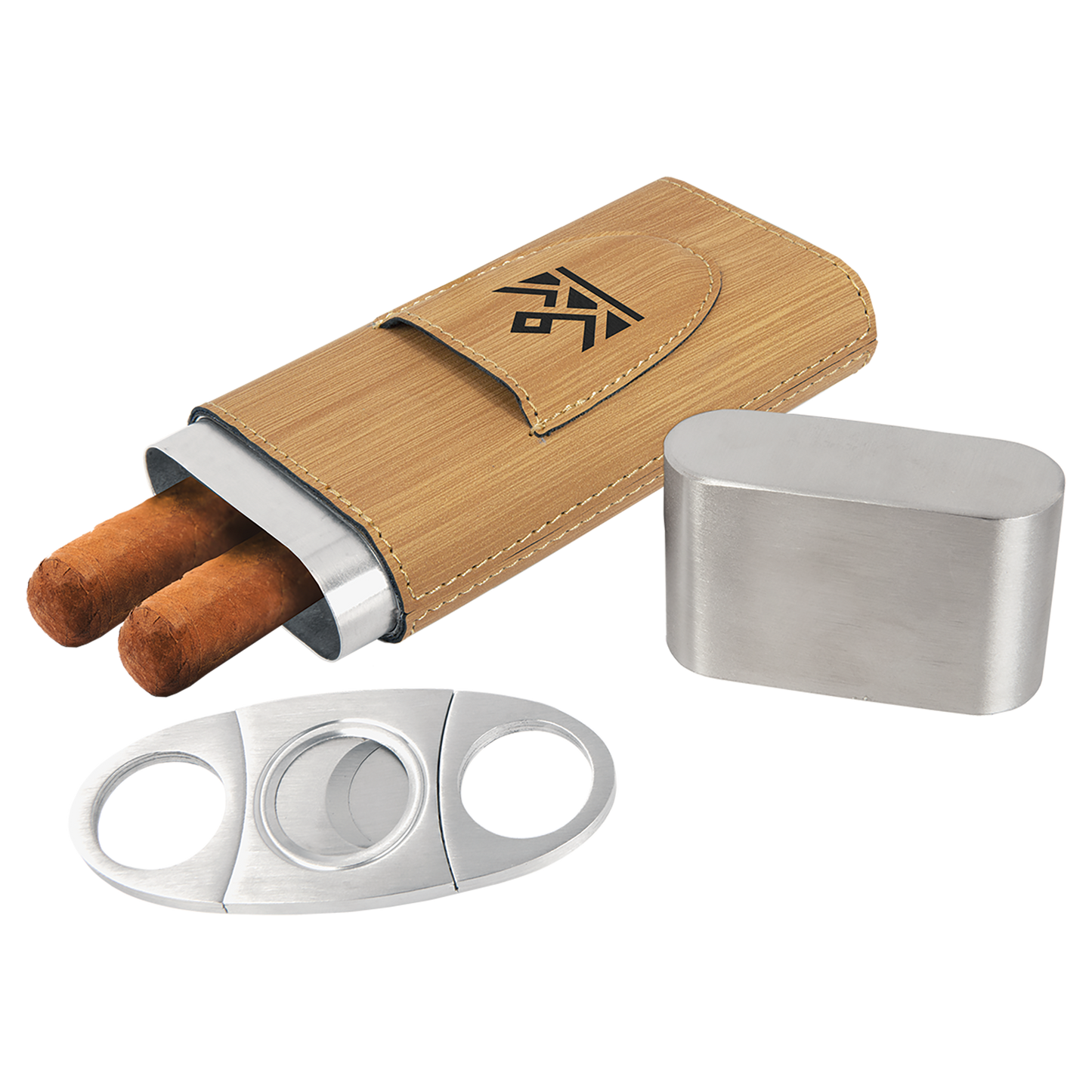Laser Engraved Leather Cigar Case With Cutter