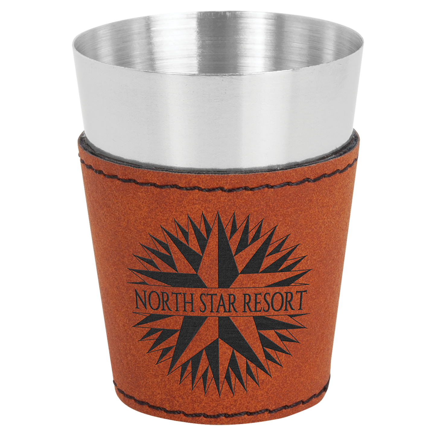 Laser Engraved Leather and Stainless 2oz Shot Glass