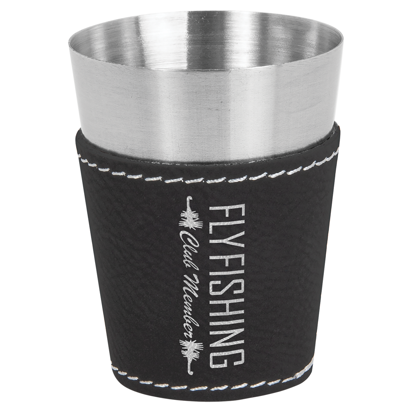 Laser Engraved Leather and Stainless 2oz Shot Glass